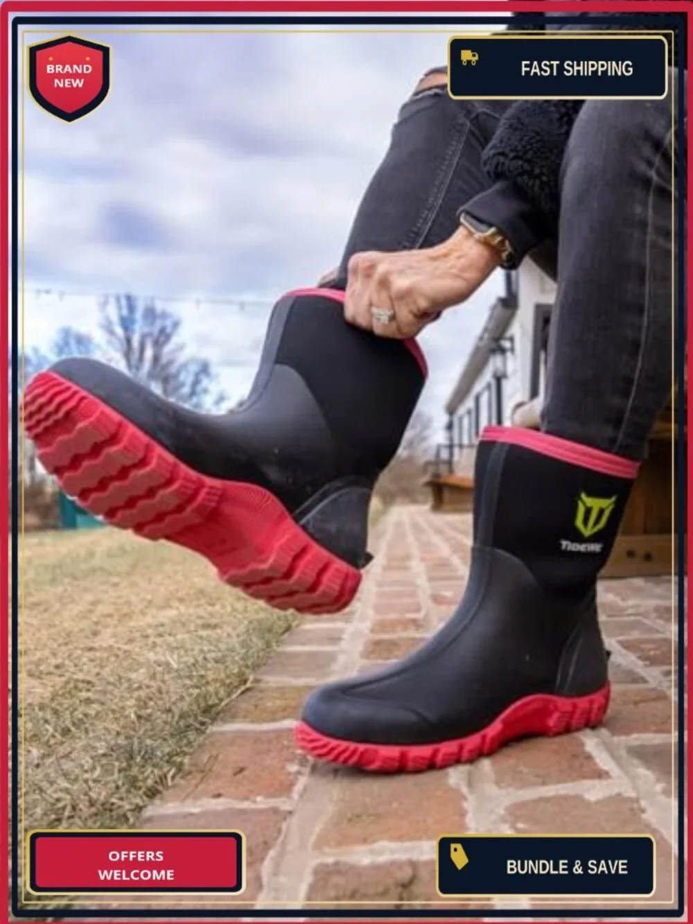 Waterproof Mid Calf Rain Boots, 6mm Neoprene Insulated Hunting Work Boots with